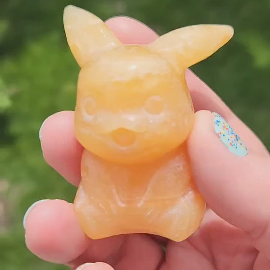 Super Cute Yellow Calcite Pikachu Natural Stone Crystal, Pokémon, Gift