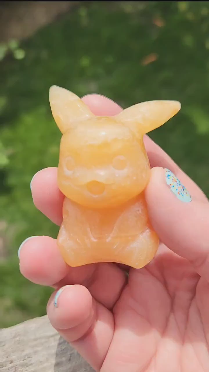 Super Cute Yellow Calcite Pikachu Natural Stone Crystal, Pokémon, Gift
