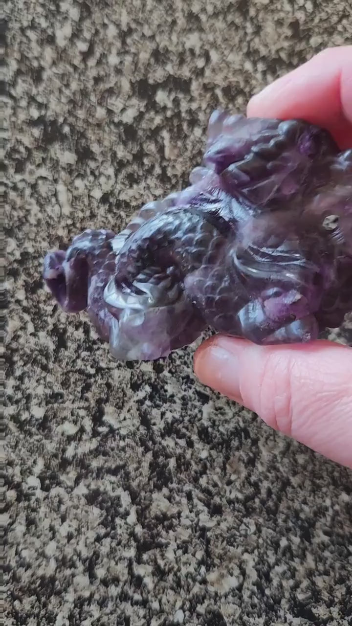 Crazy Cool Beautiful AAA Natural Purple Fluorite Crystal Carved Dragon, Year of the Dragon, DnD