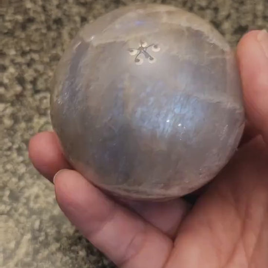 Gray Moonstone Sphere with Blue Flash