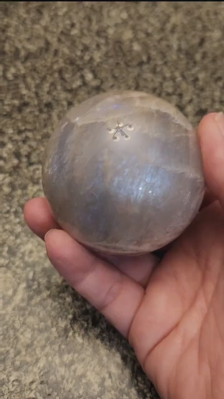 Gray Moonstone Sphere with Blue Flash