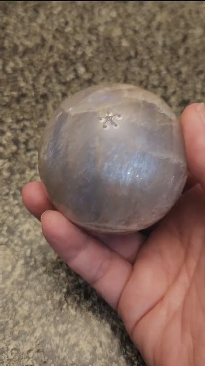 Gray Moonstone Sphere with Blue Flash