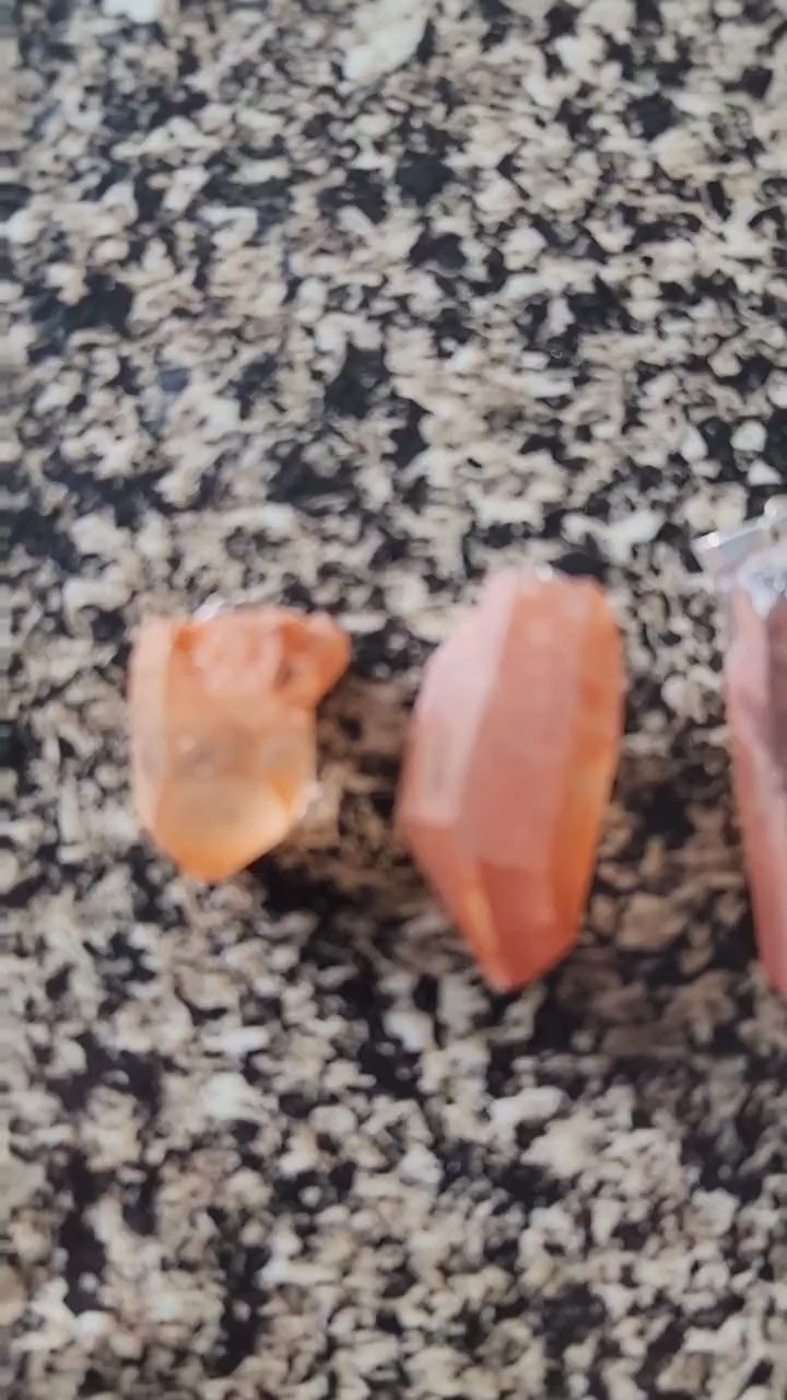 Beautiful Rare Raw Tangerine Quartz Crystal Pendent