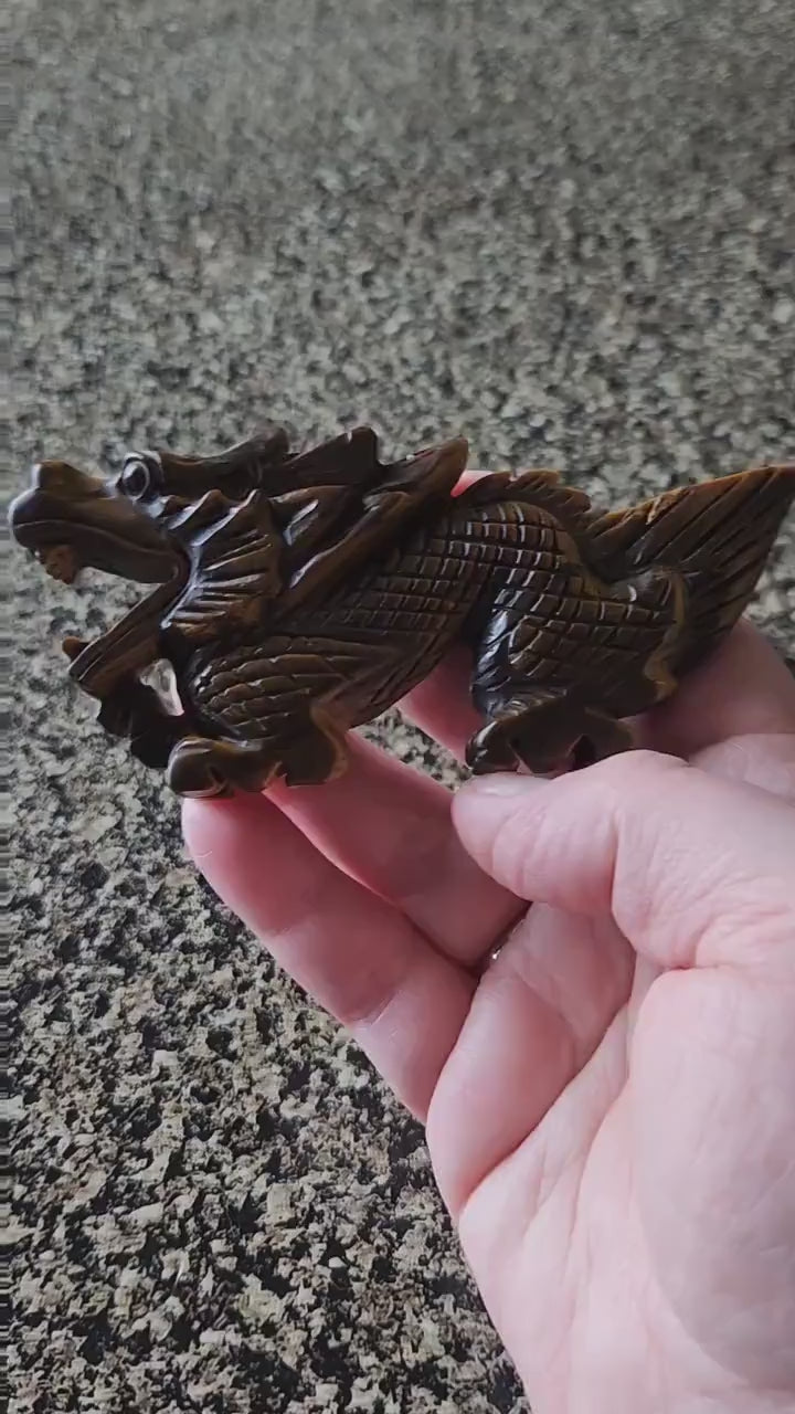 Crazy Cool Beautiful Juicy Tigers Eye Crystal Dragon Carving Year of the Dragon, Tiger Eye, DnD