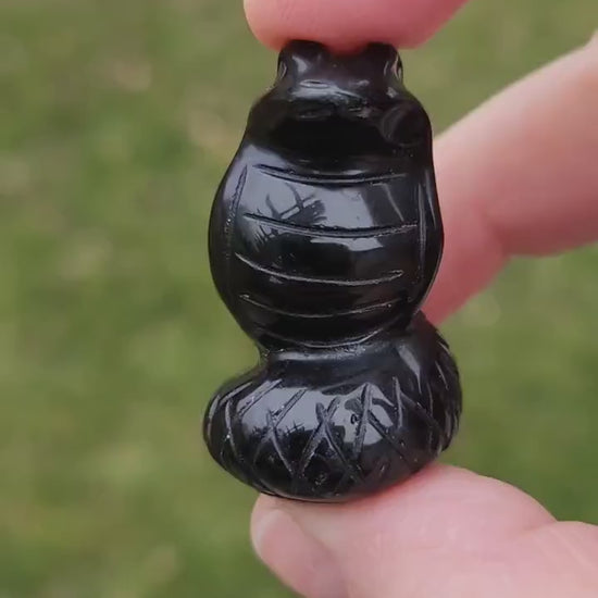 Carved Black Obsidian Cobra Snake: Crystal Carving, One