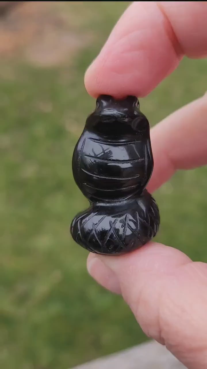 Carved Black Obsidian Cobra Snake: Crystal Carving, One