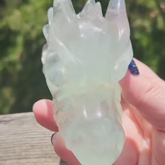 Beautiful AAA Natural Green Fluorite Crystal Carved Dragon Head, Year of the Dragon, DND