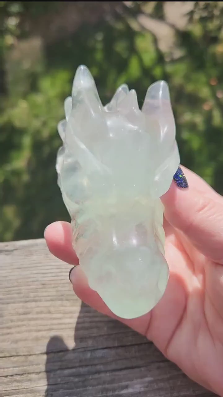 Beautiful AAA Natural Green Fluorite Crystal Carved Dragon Head, Year of the Dragon, DND