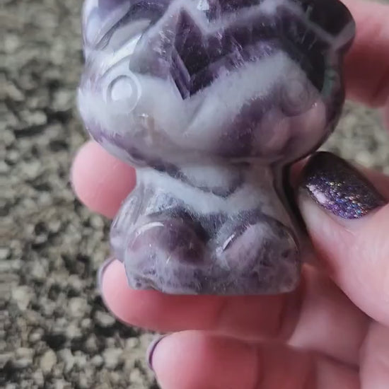 Gorgeous Dream Amethyst Carved Hello Kitty Crystal Stone, Chevron Amethyst