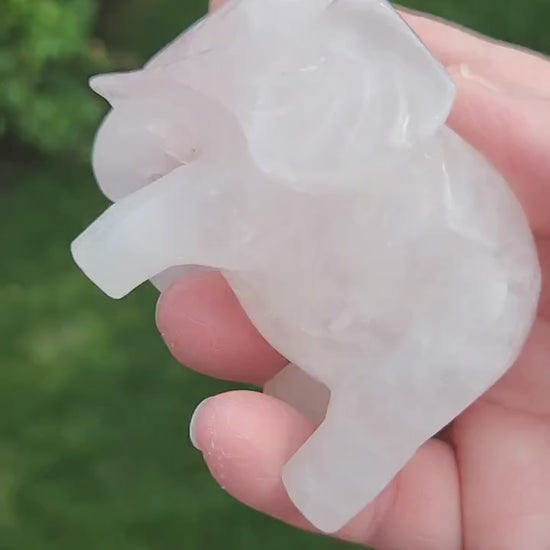 Rose Quartz Carved Elephant Crystal Stone