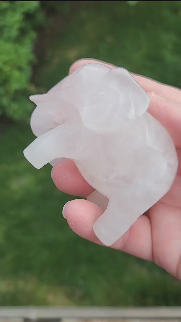 Rose Quartz Carved Elephant Crystal Stone