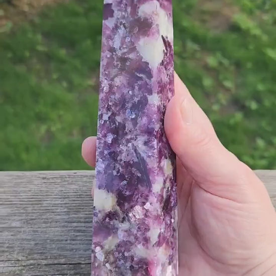 Gorgeous AAA Dark Purple Lepidolite Crystal Tower, Point, Generator