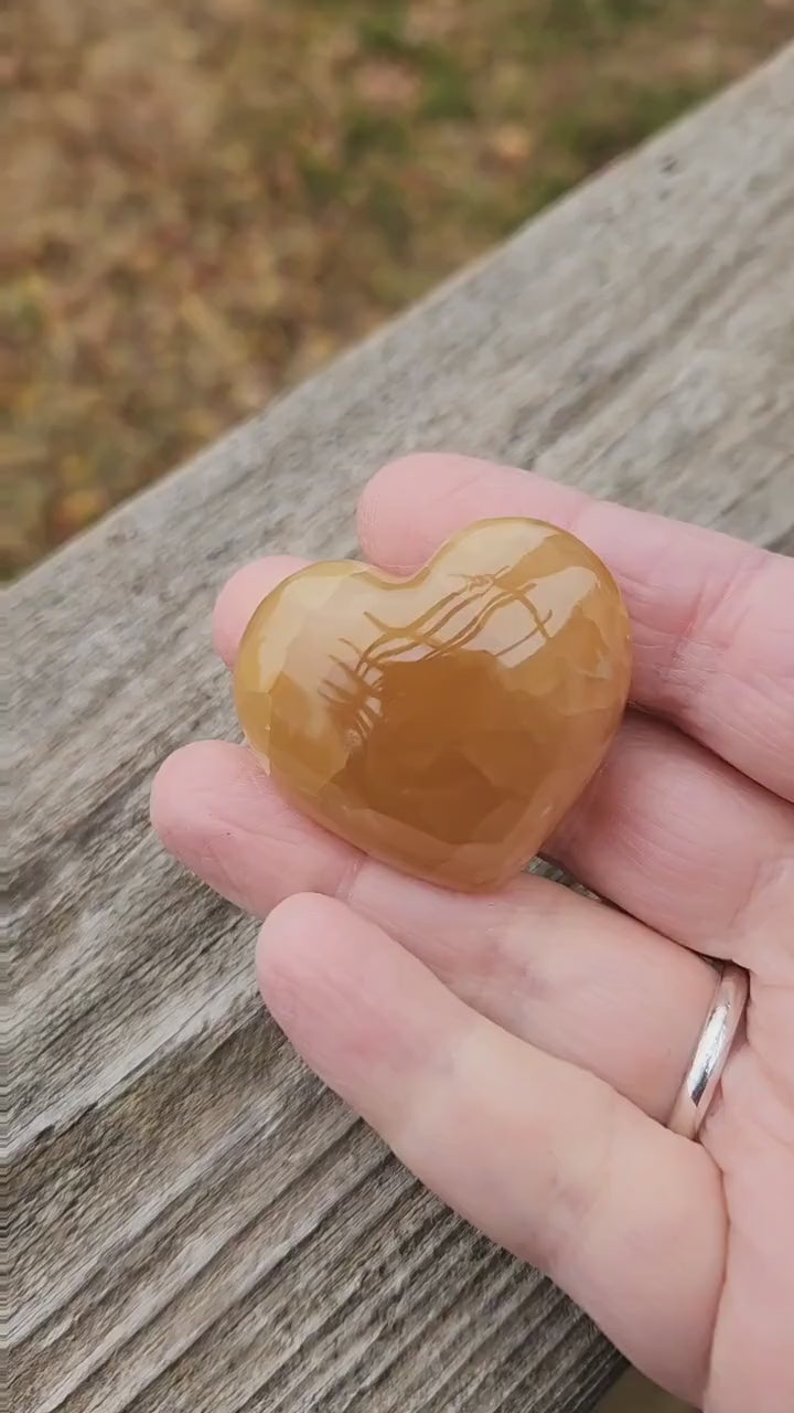 Gorgeous AAA Honey Calcite Small Crystal Heart, Brazilian