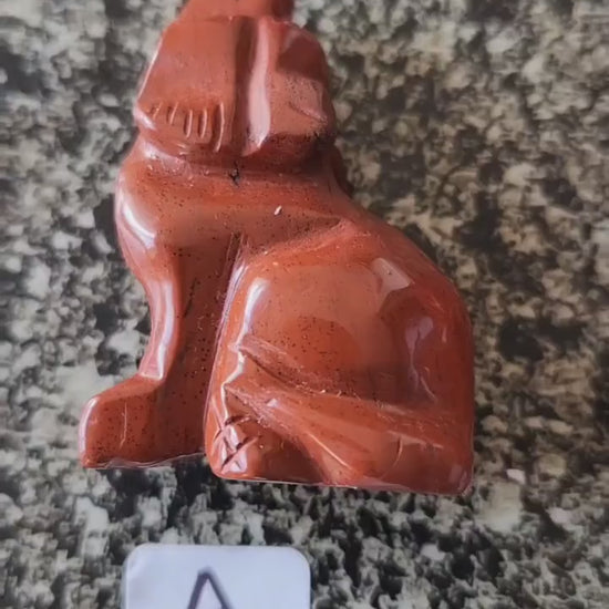 Carved Red Jasper Howling Wolf, All Natural Crystal, One