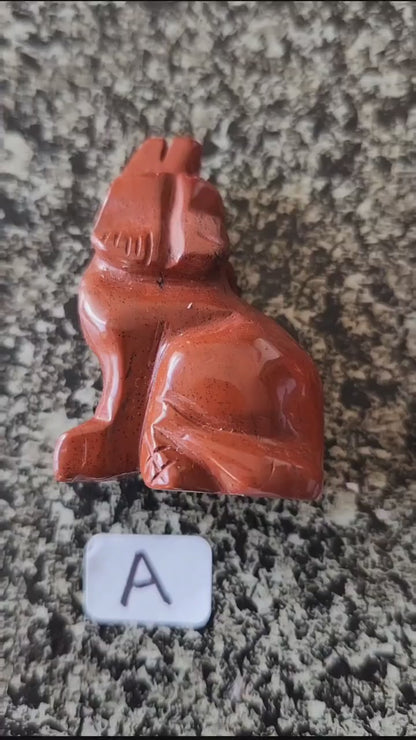 Carved Red Jasper Howling Wolf, All Natural Crystal, One