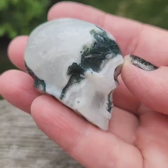 Moss Agate Clear Quartz Small Crystal Skull