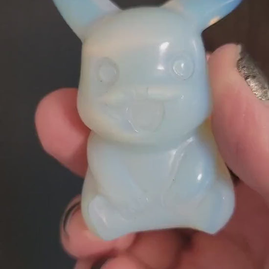 Opalite Pikachu Figurine: High Polish Crystal Carving, Pokémon