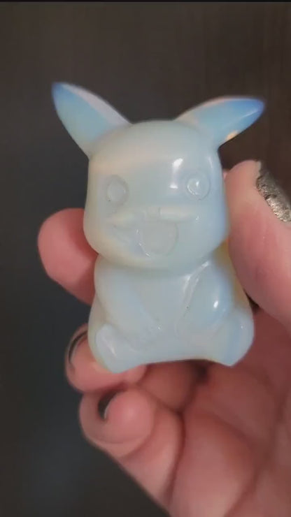 Opalite Pikachu Figurine: High Polish Crystal Carving, Pokémon