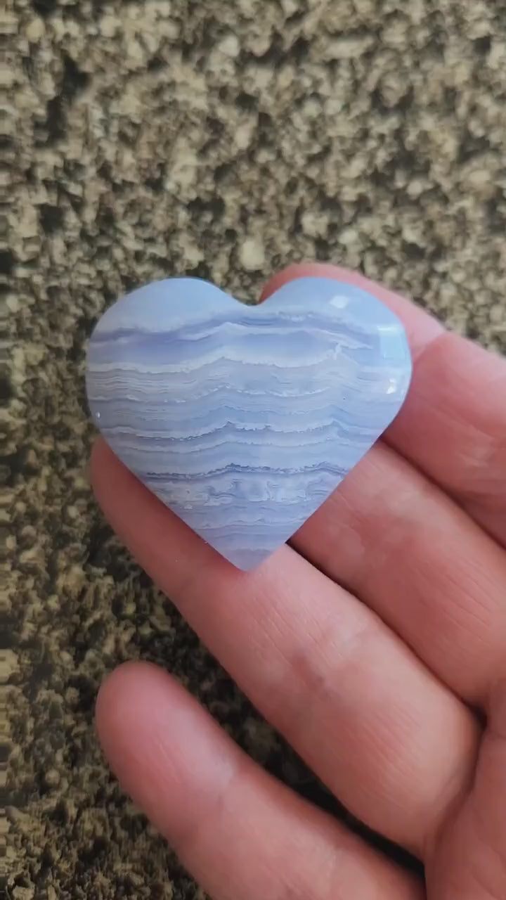 Gorgeous AAA Blue Lace Agate Crystal Stone Small to Medium Heart with Beautiful Banding