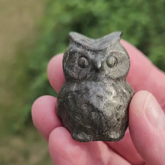 Pyrite Crystal Owl: Natural Stone Figurine