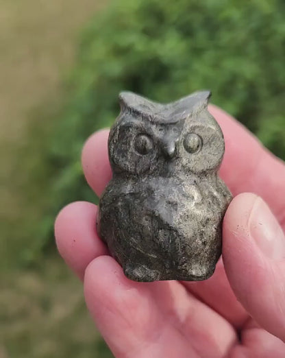 Pyrite Crystal Owl: Natural Stone Figurine
