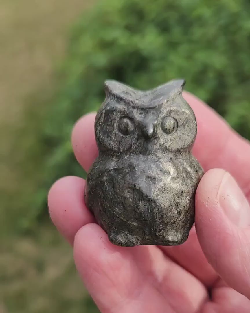 Pyrite Crystal Owl: Natural Stone Figurine
