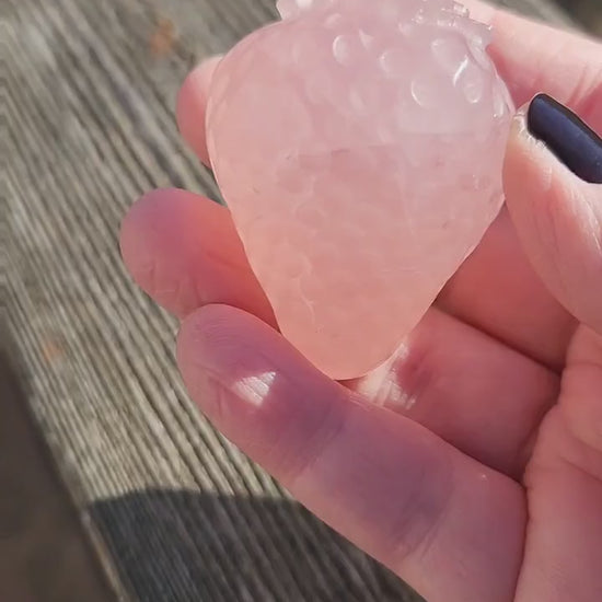 Beautiful AAA Pink Rose Quartz Crystal Carved Strawberry