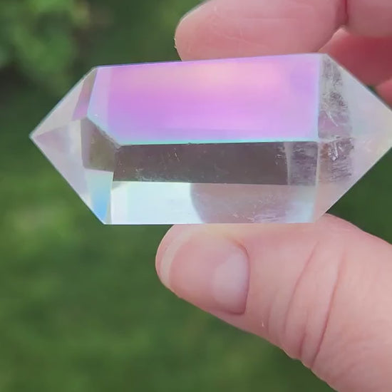 Aura Clear Quartz Crystal DT, Double Terminated Point, Wand