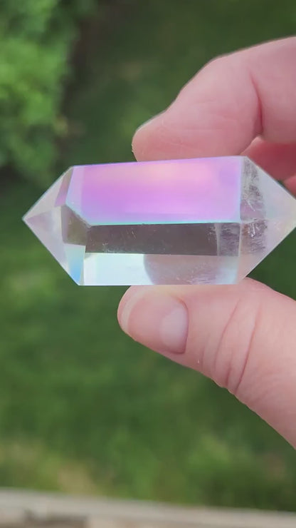 Aura Clear Quartz Crystal DT, Double Terminated Point, Wand