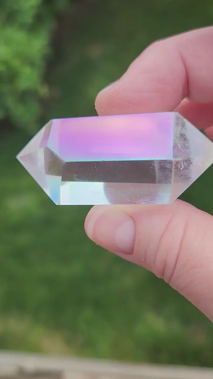 Aura Clear Quartz Crystal DT, Double Terminated Point, Wand