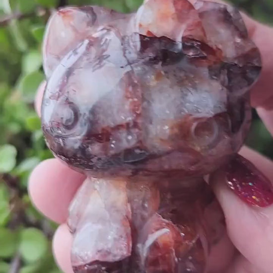 Carved Fire Quartz Hello Kitty Crystal Stone: Natural Healing Decor