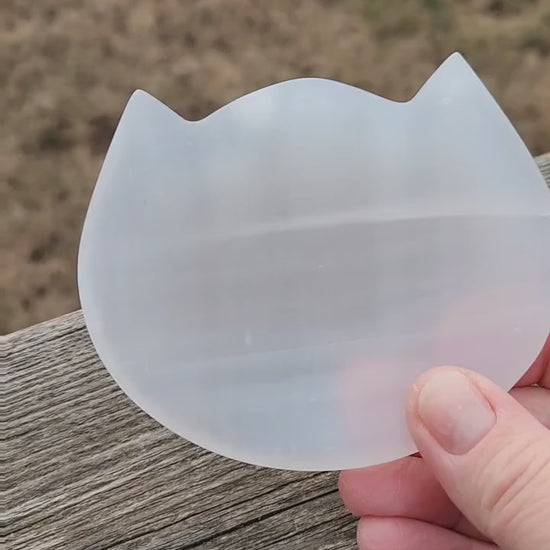 Beautiful Selenite Crystal Cat Shallow Bowl Tray Charging