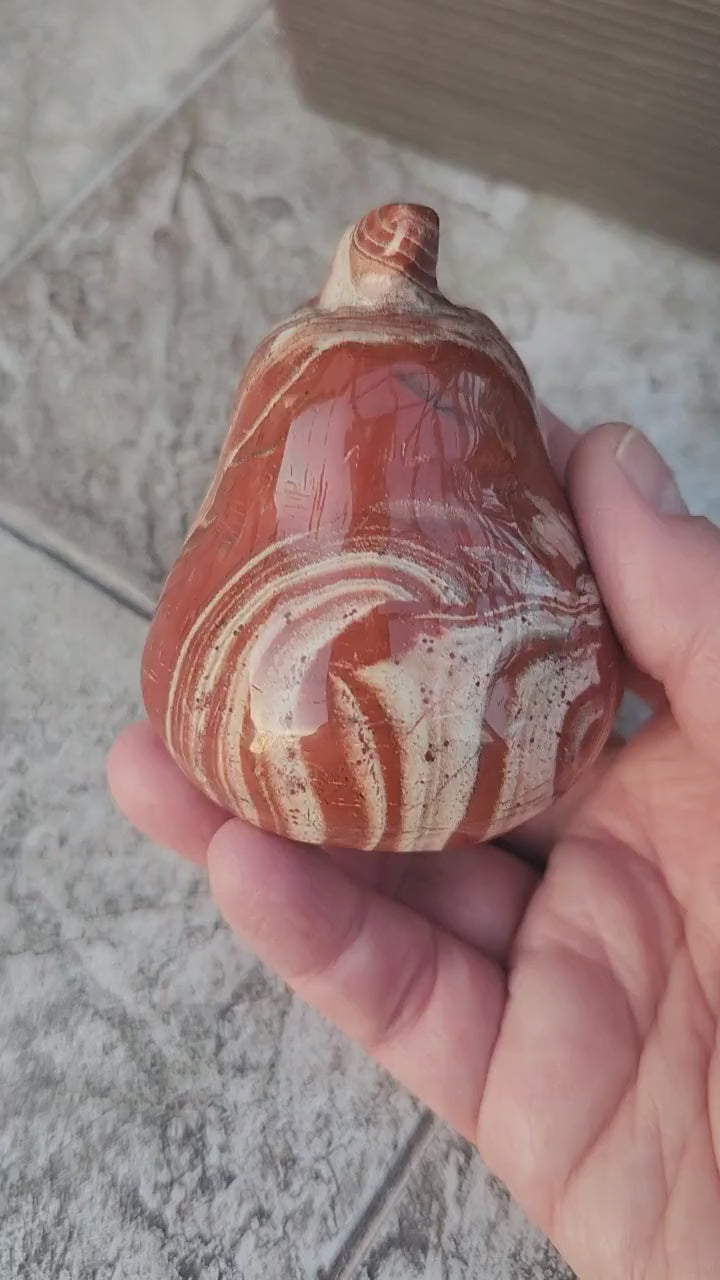 Red and White Jasper Pumpkin Polished Crystal, Fall Decoration, Gourd