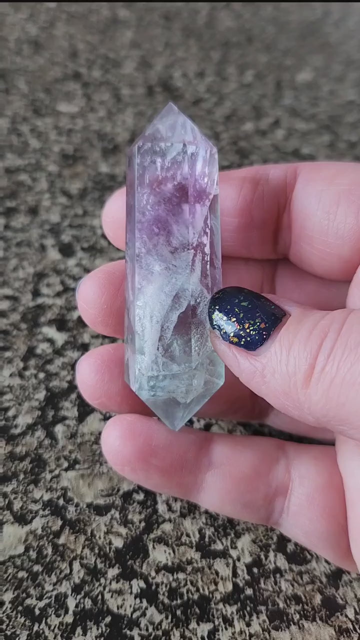 Gorgeous AAA Green & Purple Fluorite Crystal DT, Double Terminated Point