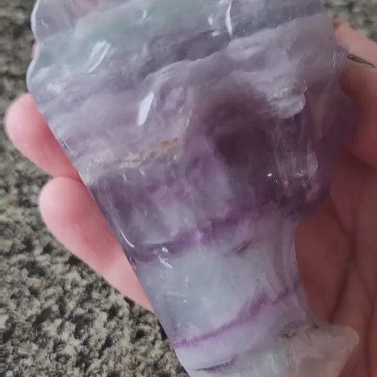 Natural Purple and Green Fluorite Crystal Carved Dragon Head, DnD