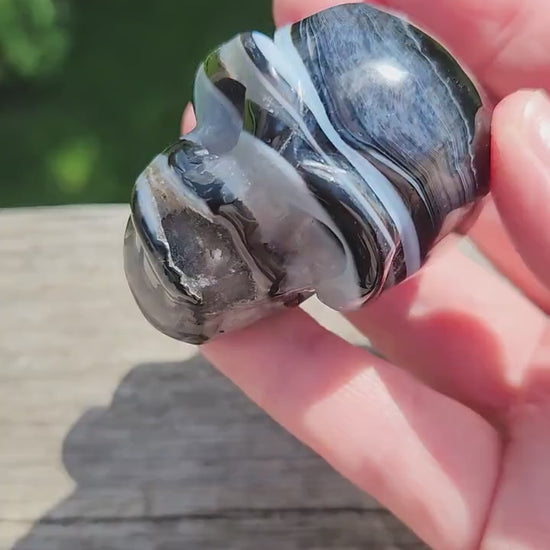 Black Onyx Skull: Hand Carved Agate Crystal, AAA Grade