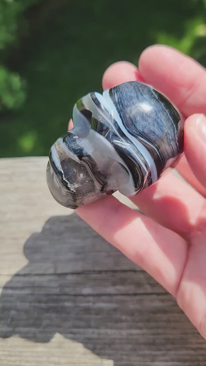 Black Onyx Skull: Hand Carved Agate Crystal, AAA Grade