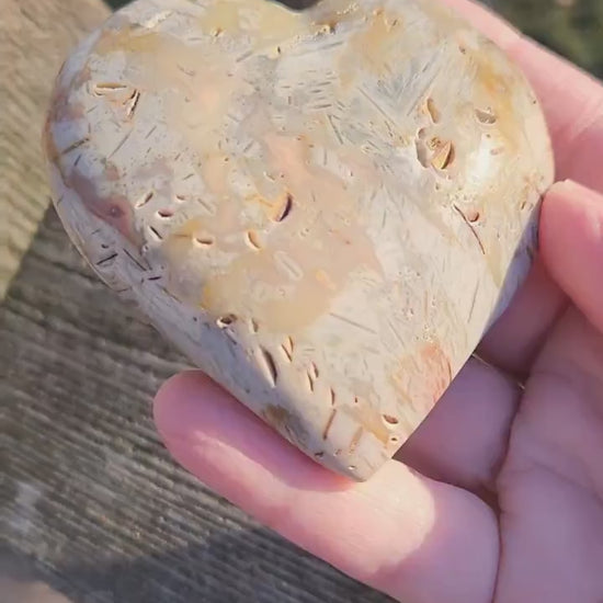 High Polished Bahia Jasper Crystal Heart, Hand Sized