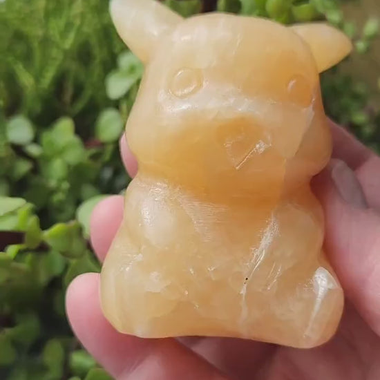 Super Medium Yellow Calcite Pikachu Natural Stone Crystal Pokemon