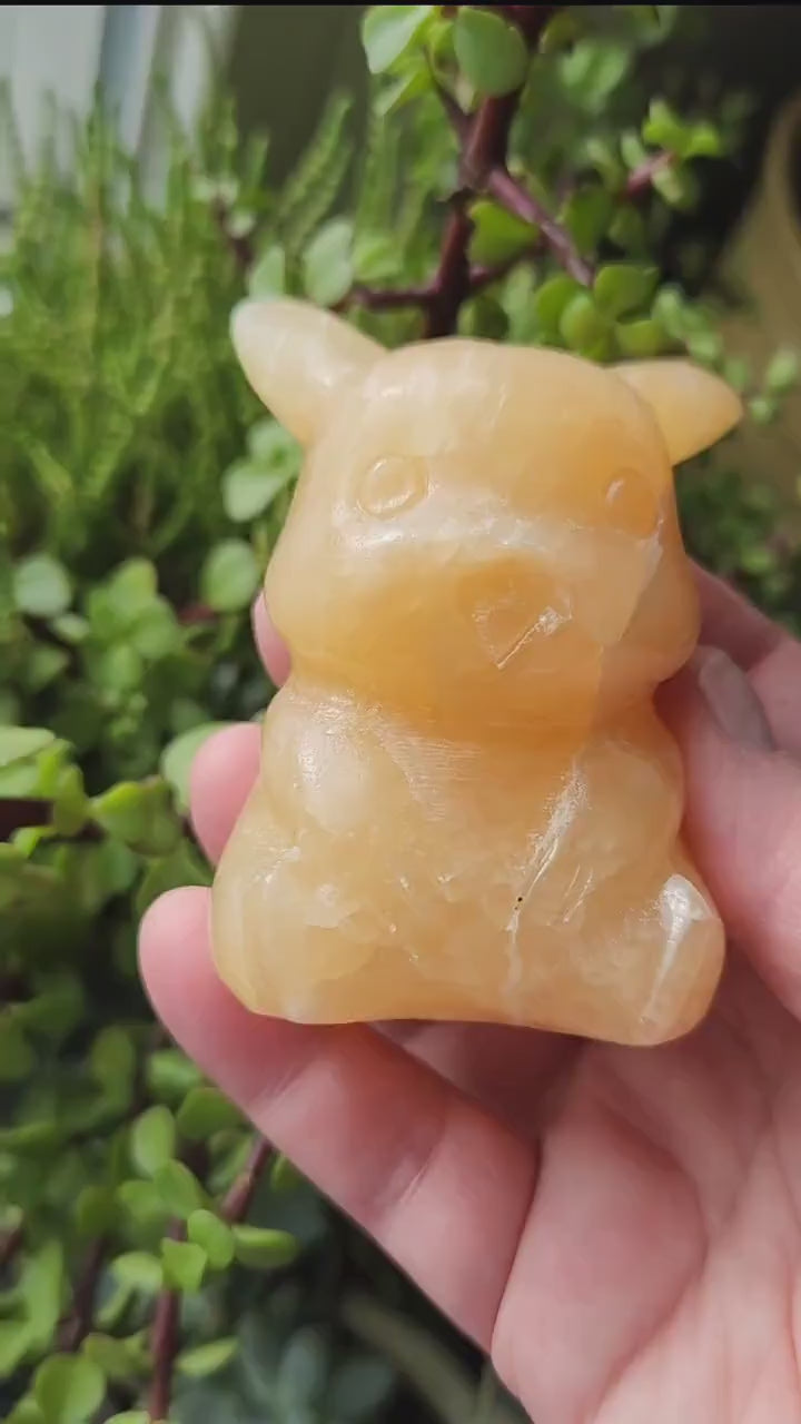 Super Medium Yellow Calcite Pikachu Natural Stone Crystal Pokemon