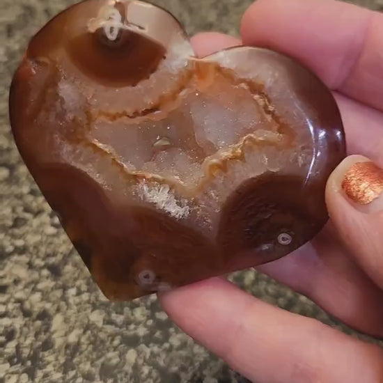 Carnelian Agate Heart with Druzy Center Natural Crystal