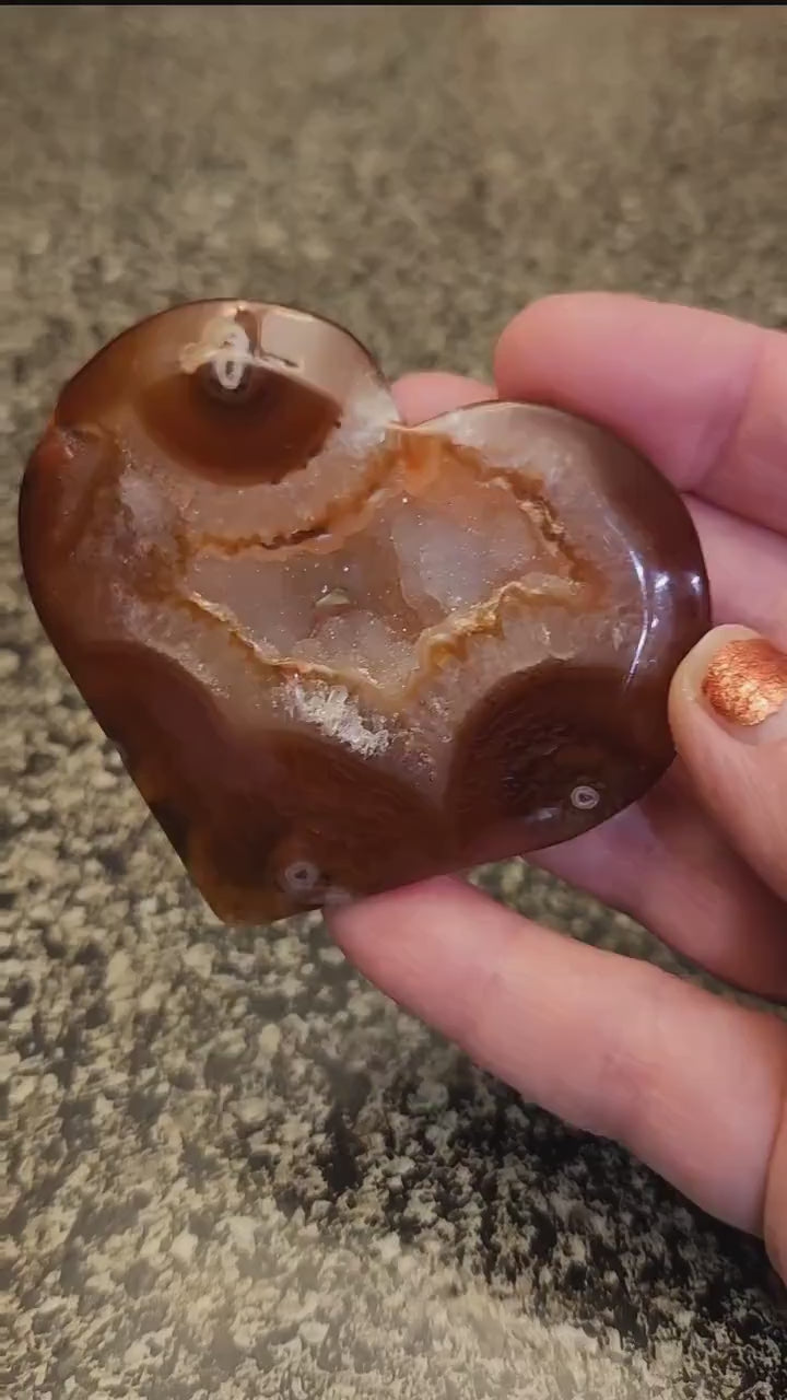 Carnelian Agate Heart with Druzy Center Natural Crystal
