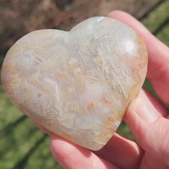 High Polished Bahia Jasper Crystal Heart, Hand Sized