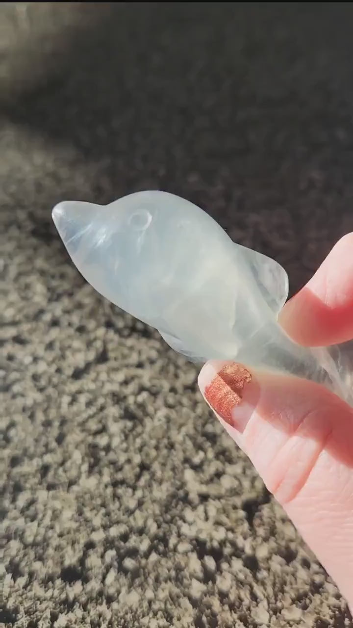 Mini Light Green Fluorite Dolphin Crystal Carving - High Polish