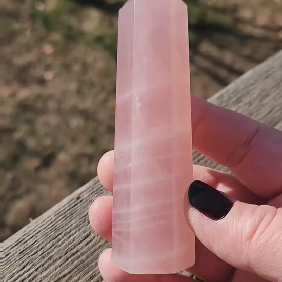 Beautiful AAA Pink Rose Quartz Crystal Tower, 6 Point, Generator