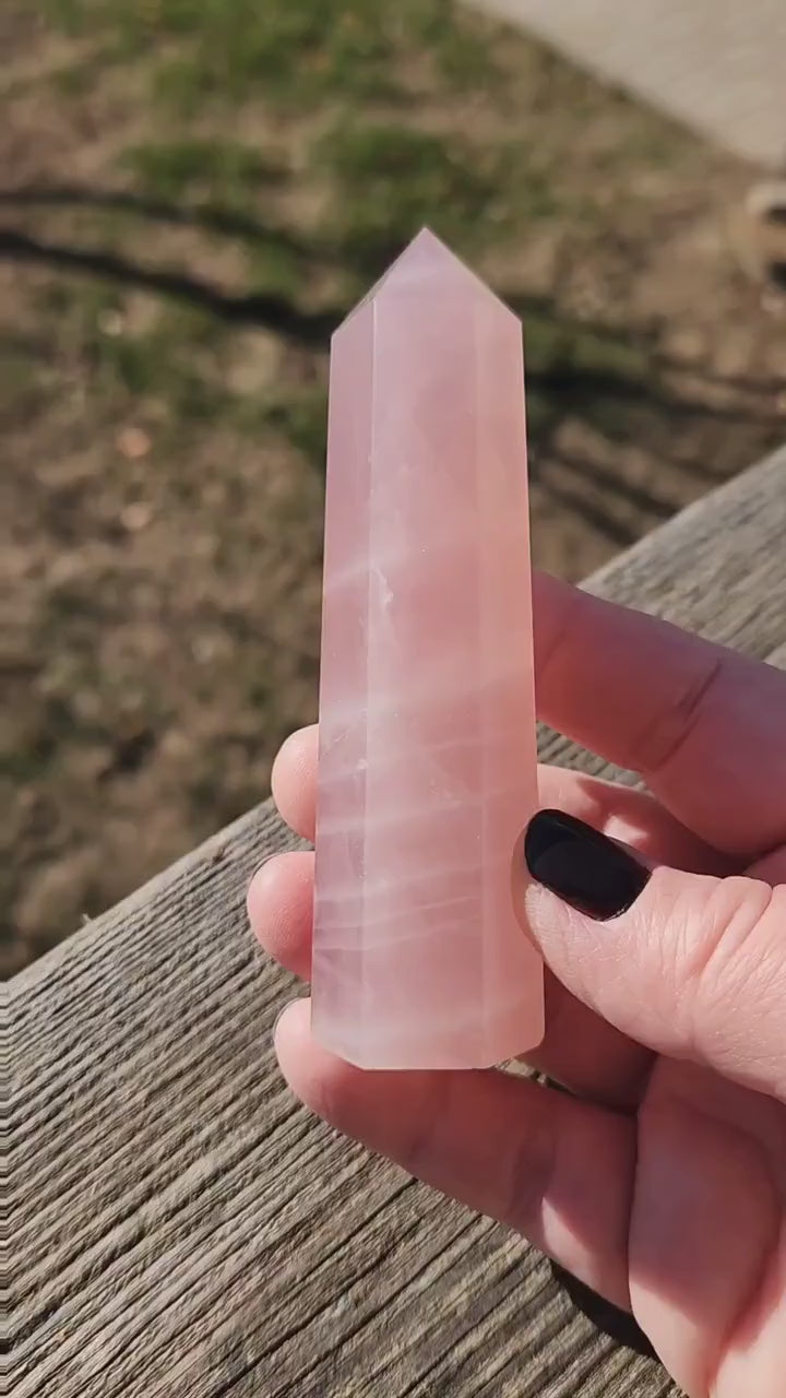 Beautiful AAA Pink Rose Quartz Crystal Tower, 6 Point, Generator