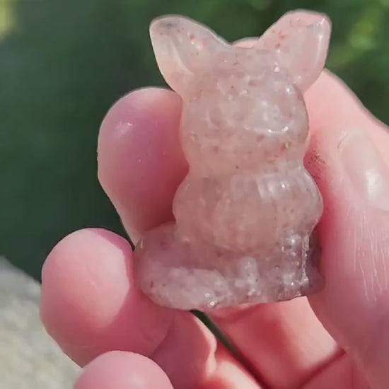 Eevee Strawberry Quartz Carving, Pokémon Crystal, Small