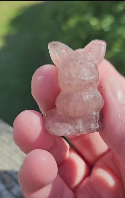 Eevee Strawberry Quartz Carving, Pokémon Crystal, Small