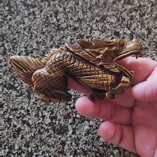 Crazy Cool Beautiful Juicy Tigers Eye Crystal Dragon Carving, Year of the Dragon, DnD