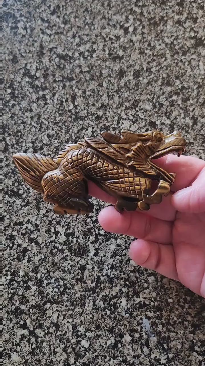 Crazy Cool Beautiful Juicy Tigers Eye Crystal Dragon Carving, Year of the Dragon, DnD